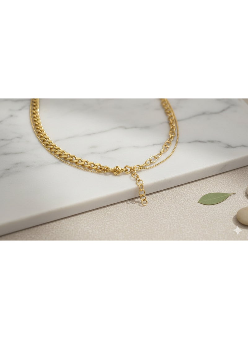 WARD Women's Layered Gold Plated Stainless Steel Necklace - Chic Mixed Link & Dainty Chain Design - Tarnish Resistant. - Image 2